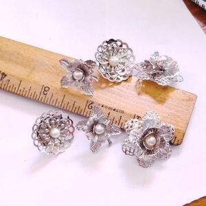 Elegant Silver Floral Earrings Set 3 Pair Lightweight Metal Post Pierced Stud